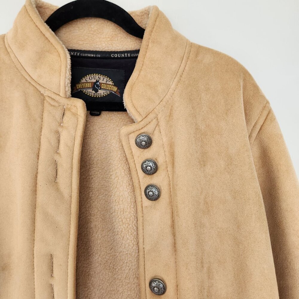 County Clothing Company Faux Suede Short Waist Jacket Coat Sherpa Lined Large  - - Picture 2 of 10
